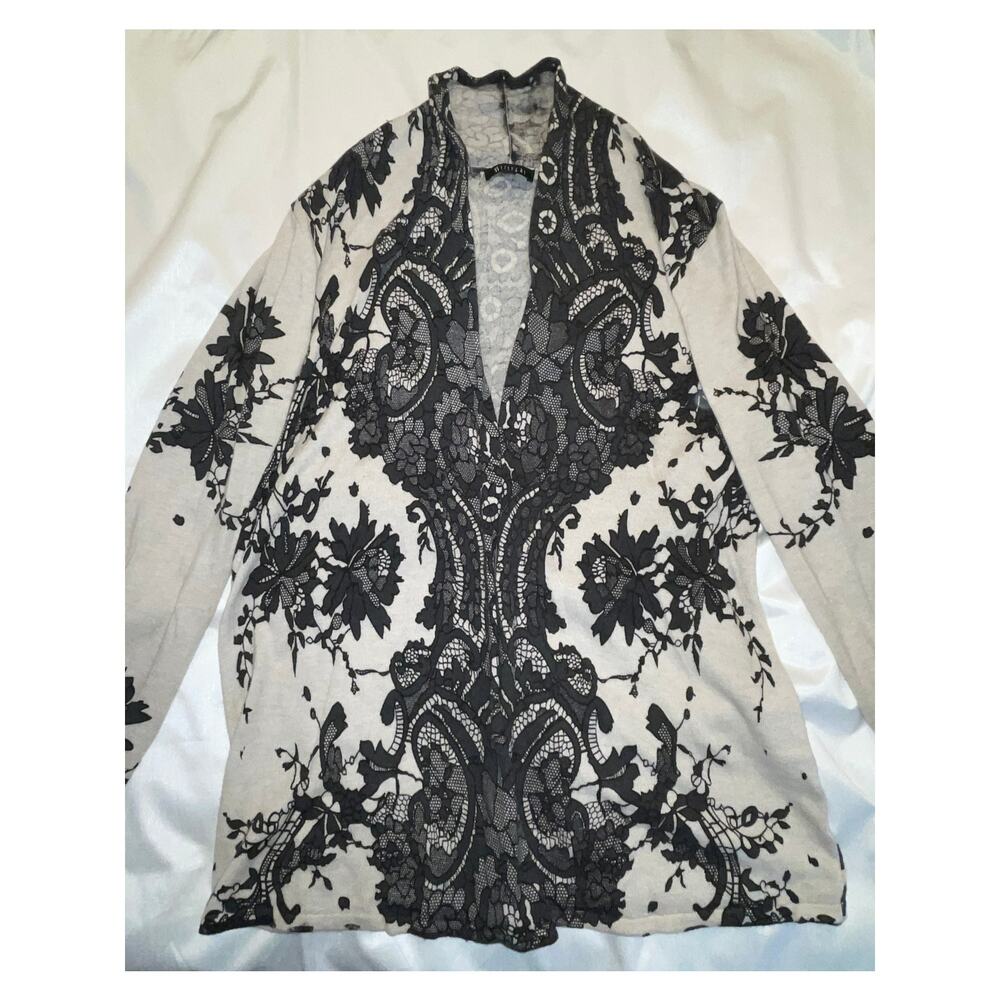 II Sisters Beautiful Lace‎ Pattern Cardigan - Size L - Wool & Cotton Blend